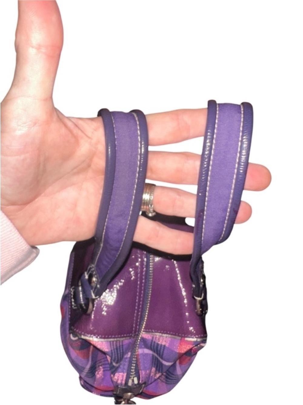 Coach Poppy Tartan Purple Plaid Satchel with Magenta Accents 4 hang tags - Picture 10 of 16